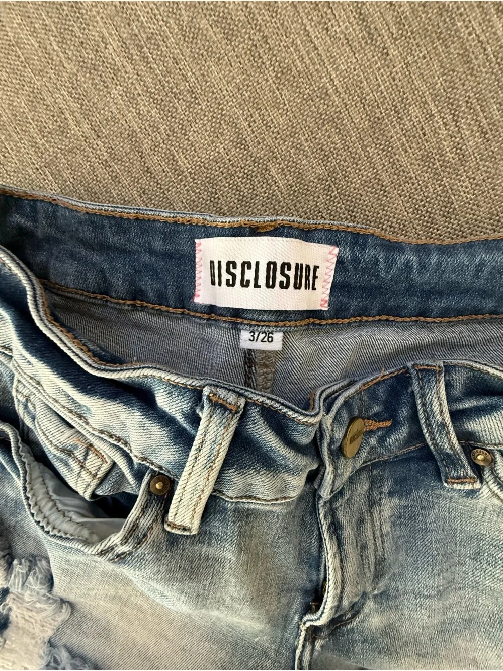 Disclosure Light Blue Distressed Denim Shorts